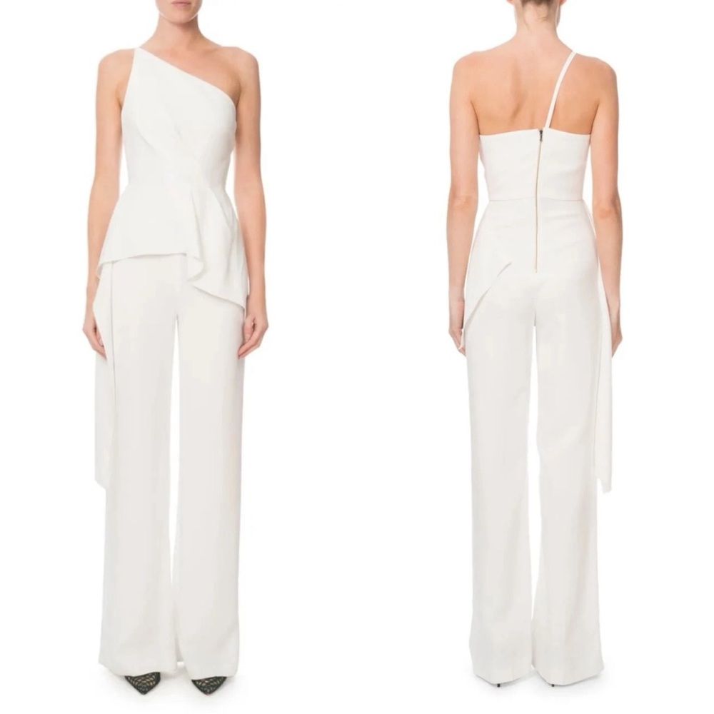 Roland Mouret Charlesworth One-Shoulder White Jumpsuit - US 4 - Retail $2490